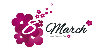 Happy Women's Day 8 March pink flowers black logo
