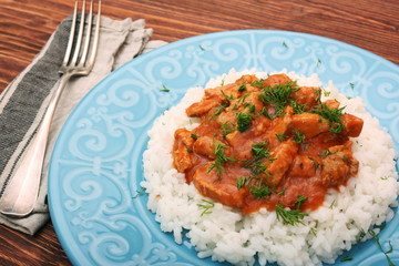 Rice with meat in tomato sause