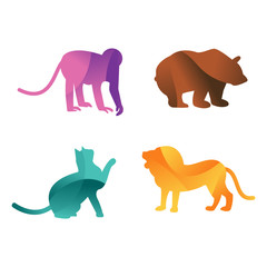 Wild animals jungle pets logo silhouette of geometric polygon abstract character and nature art graphic creative zoo triangle vector illustration.