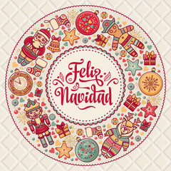 Feliz navidad. Xmas card on Spanish language.