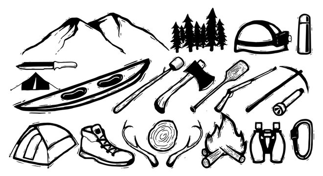 Set of camping and hiking vector illustration