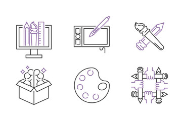 art icons set vector illustration design linear symbols artistic pictogram creativity button graphic collection thin symbol icon line flat isolated