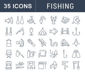 Set Vector Flat Line Icons Fishing