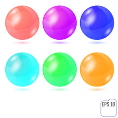 Set of six multicolored realistic colored spheres isolated on white background. Six design elements for your business