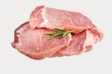 pork steak and rosemary on a white background