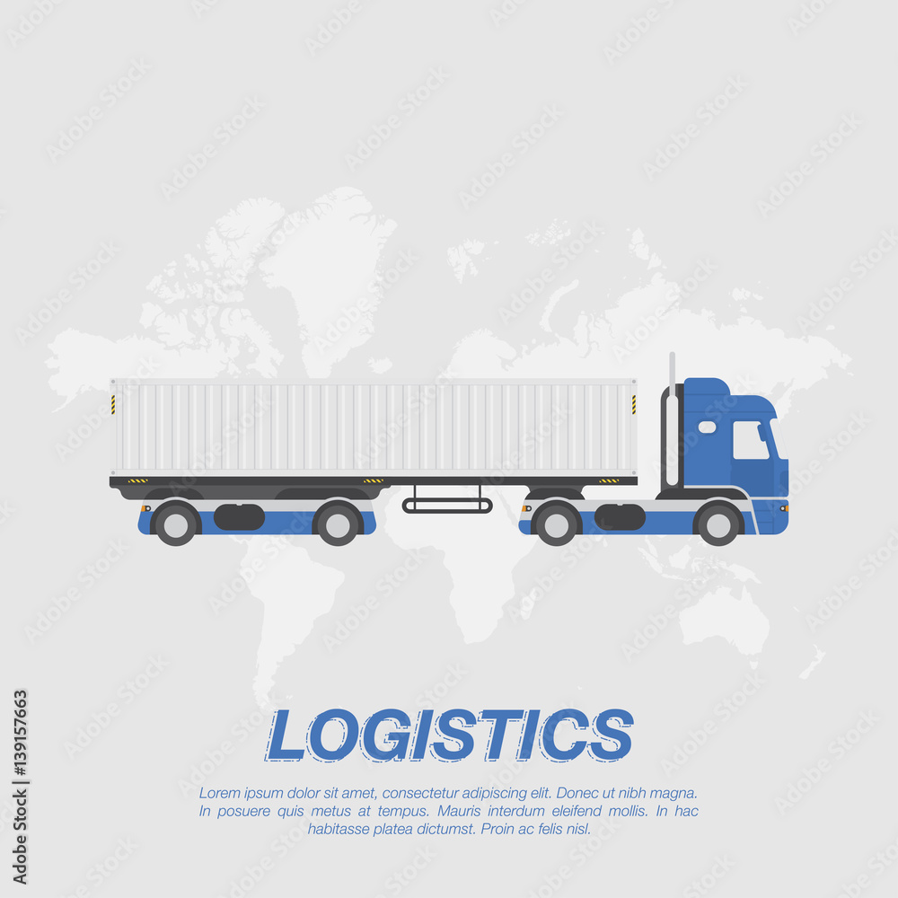 Aufkleber big truck with container vector illustration on background of the world map.. view the front and sid