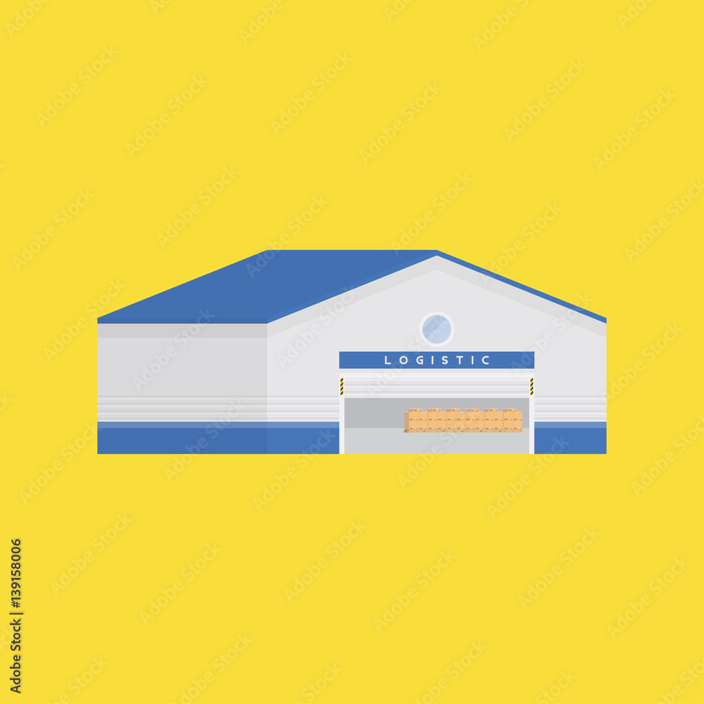 Poster warehouse for the storage and loading of cargo. logistic concept flat vector illustration for busine
