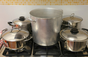 large pots in the Commercial kitchen of the restaurant