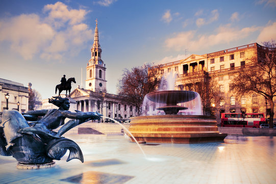 Fountain on Trafalgar Square, toned image