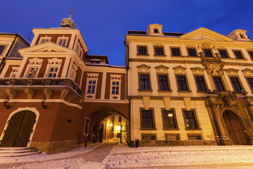 Fototapeta na wymiar Winter on Main Square in Hradec Kralove