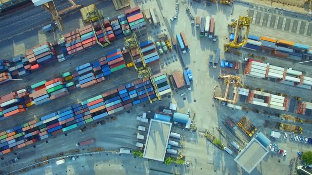 container cargo ship, import export, business logistic supply chain transportation concept for shipping aerial view 90 degree background, 4K
