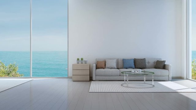 Sea View Bedroom, Living Room And Working Area In Luxury Beach House - 3D Rendering