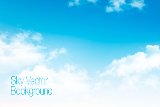 Vector blue sky panorama with transparent clouds. Vector background.