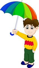 cute boy cartoon holding umbrella