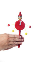 Wooden Pinocchio doll isolated on white background.