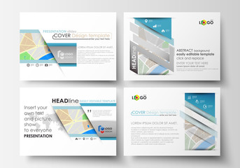 Naklejka premium Zestaw szablonów biznesowych dla slajdów prezentacji. Łatwe edytowalne układy. Mapa miasta z ulicami. Płaska konstrukcja szablonu, firmy turystyczne, streszczenie ilustracji wektorowych.