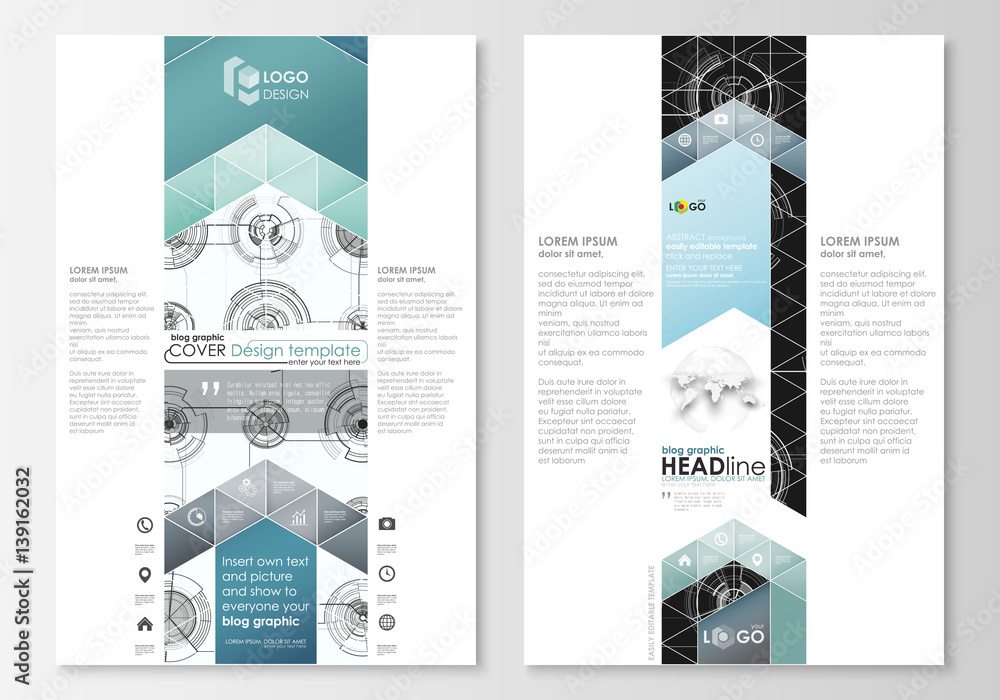 Poster blog graphic business templates. page website template, flat layout. high tech design, connecting sy