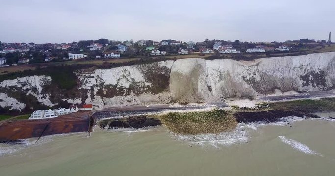 A small village on top of White Cliffs of Dover aerial view