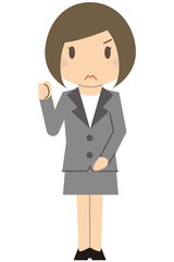 かわいいビジネスウーマン　ボブでグレーのスーツの女性　小さくガッツポーズ