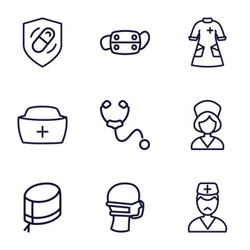 Set Of 9 Nurse Outline Icons