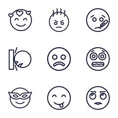 Set of 9 smiley outline icons