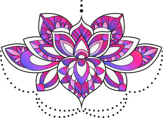 Vector illustration of a mandala lotus flower in pink and purple