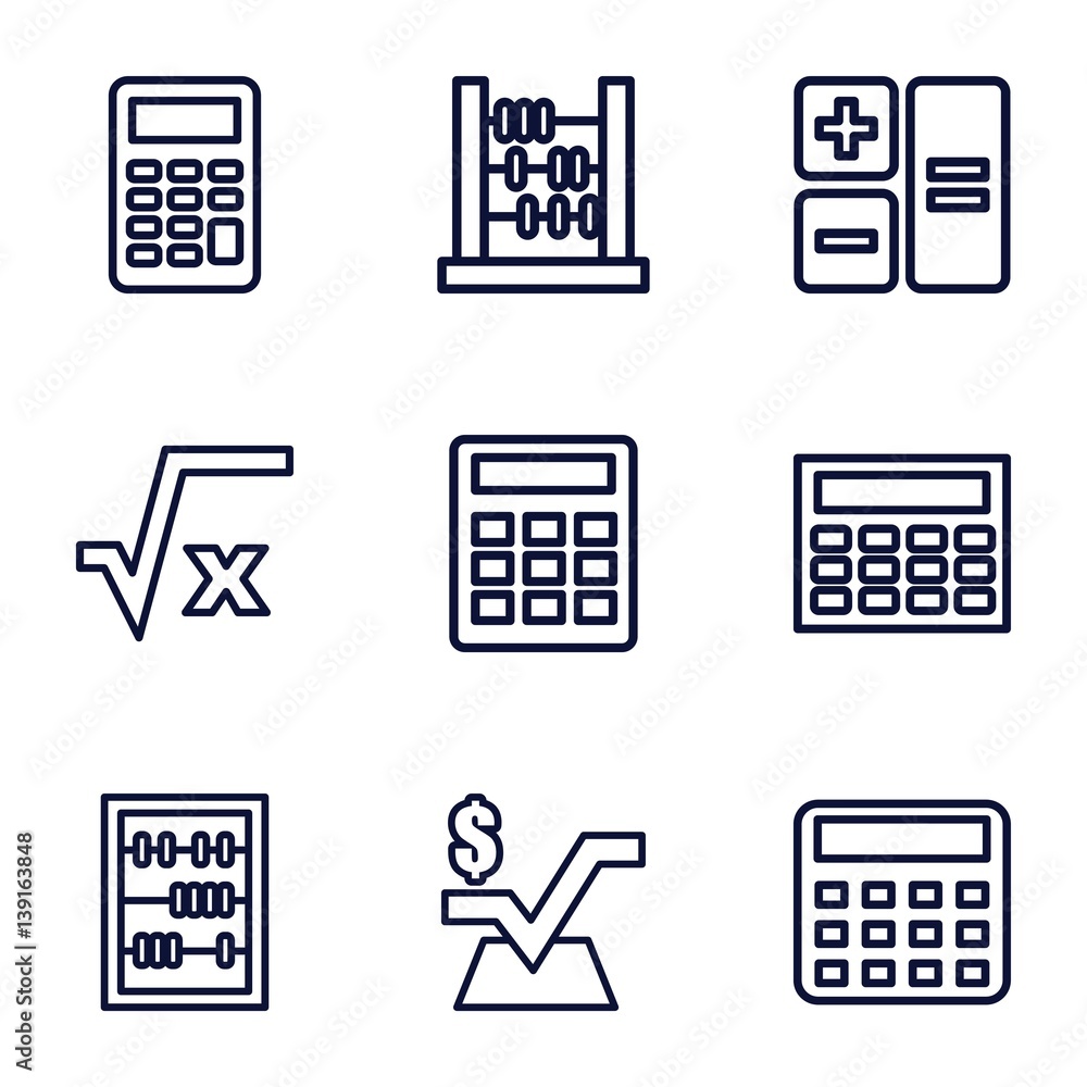 Aufkleber set of 9 calculation outline icons