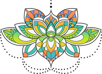 Vector illustration of a mandala lotus flower in rainbow