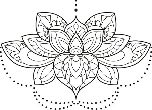 Vector illustration of a mandala lotus flower in black and white