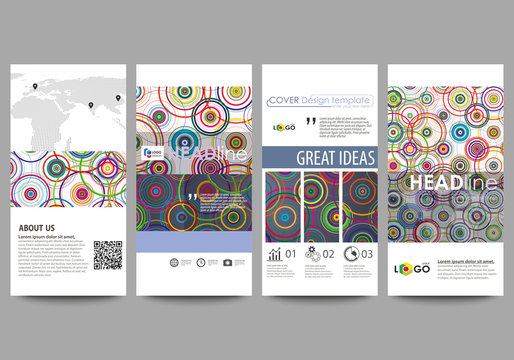 Flyers set, modern banners. Business templates. Cover design template, easy editable abstract vector layouts. Bright color background in minimalist style made from colorful circles.