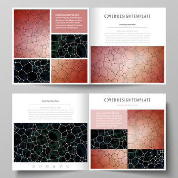 Business templates for square design bi fold brochure, flyer. Leaflet cover, vector layout. Chemistry pattern, molecular texture, polygonal molecule structure, cell. Medicine, microbiology concept.