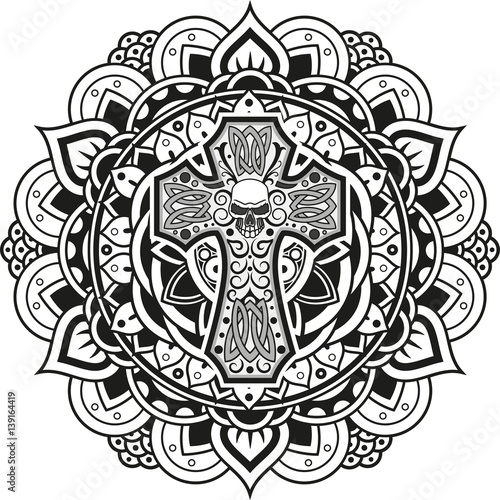 Download "Vector illustration of a cross on an indian mandala ...