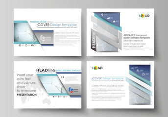 Set of business templates for presentation slides. Abstract vector layouts in flat design. Chemistry pattern, connecting lines and dots, molecule structure, scientific medical DNA research.