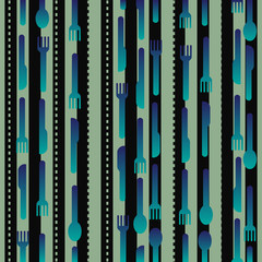 seamless kitchen tool pattern on green stripe background