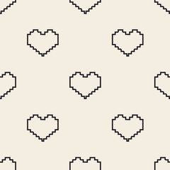 seamless monochrome pixel heart pattern background