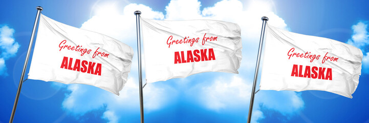 Greetings from alaska, 3D rendering, triple flags
