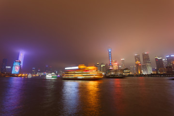 Twilight shot with the Shanghai skyline and the Huangpu river, China