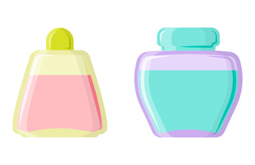 Perfume glamour fashionable beautiful cosmetic bottle and france shiny female packaging tube product female fragrance vector illustration.