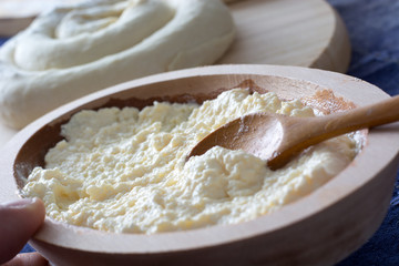 Molten cheese prepared for the cheese pie