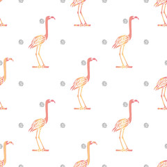 seamless pink bird with silver dot glitter pattern background