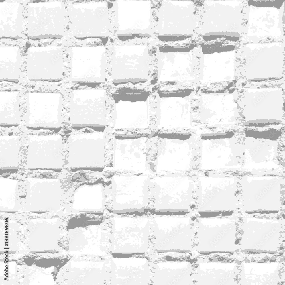 Poster white background with old grungy tiles pattern and bright damaged texture