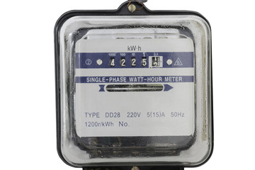 Analog electric meter isolated on white background Electricity consumption ,clipping path