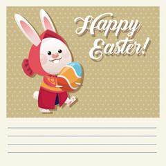 cartoon happy easter girl bunny egg vector illustration