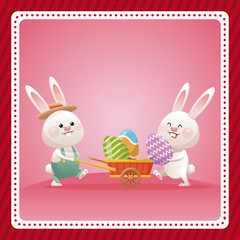 happy easter couple bunny egg celebration vector illustration