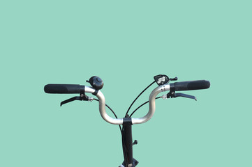 Concept travel bicycle on the road , Green background for replace picture