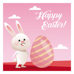 happy easter cute bunny egg decorative pink background vector illustration