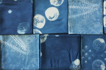 Thai indigo natural dye , Color shade and texture of fabric from blue indigo natural dye , Concept...