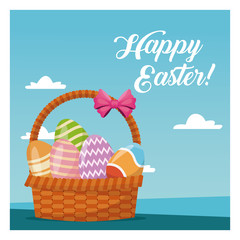 basket egg easter celebration blue sky vector illustration eps 10