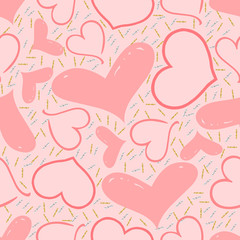 seamless pink heart with gold and silver glitter pattern on pink background