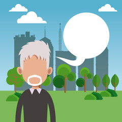 elderly man bubble speech park city background vector illustration eps 10